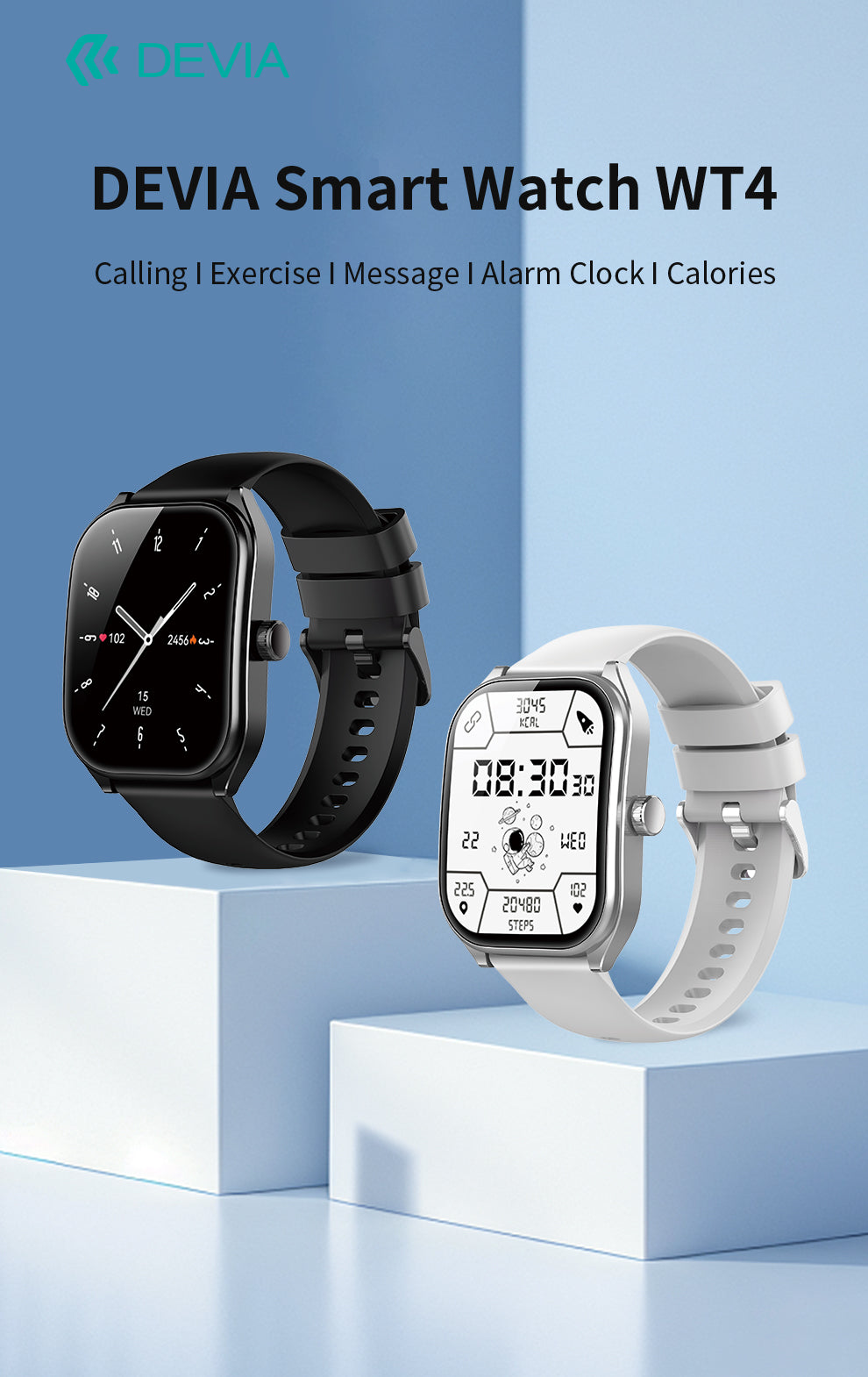 DEVIA WT4 Smart Watch, BTV5.3, Battery 300mAh