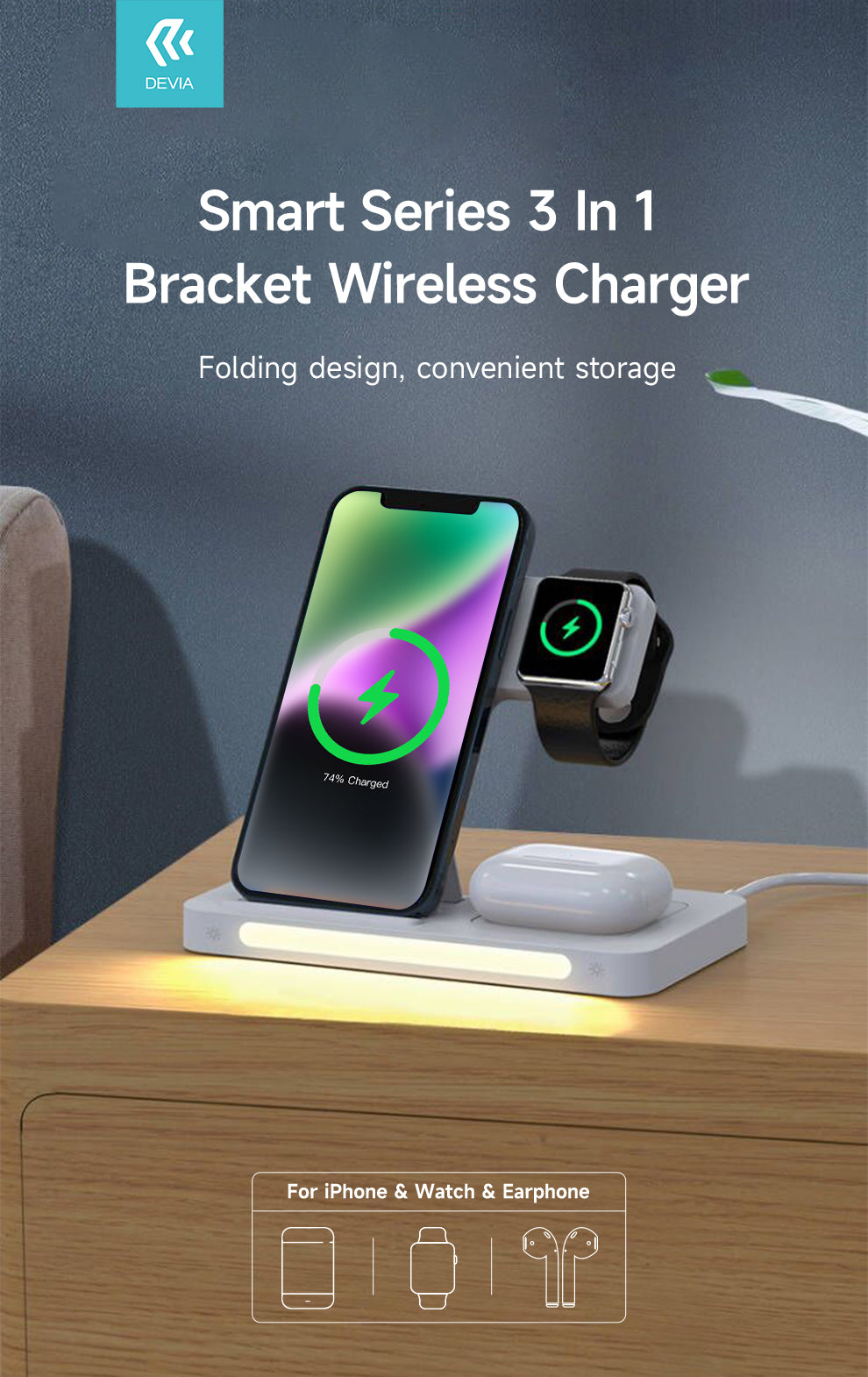DEVIA Smart Series 3-In-1 Bracket Wireless Charger,966-M1026Q