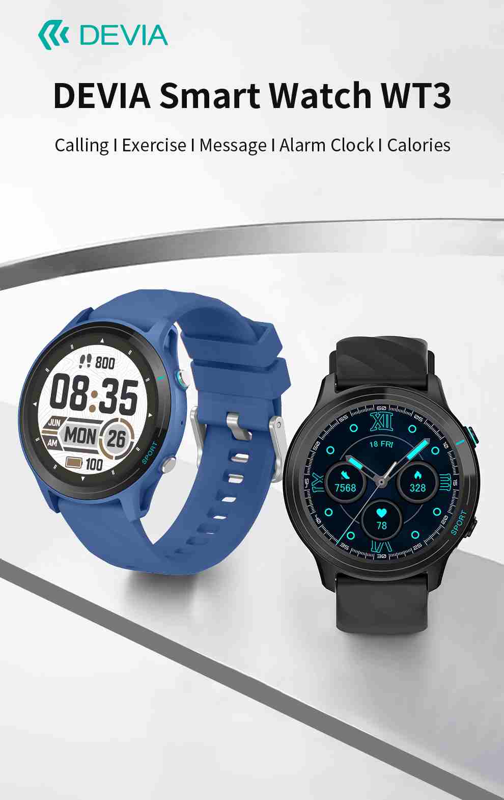DEVIA WT3 Smart Watch, BTV5.3, Battery 390mAh