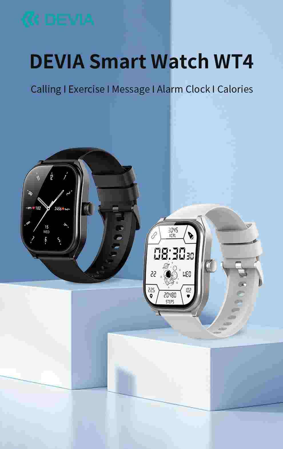 DEVIA WT4 Smart Watch, BTV5.3, Battery 300mAh