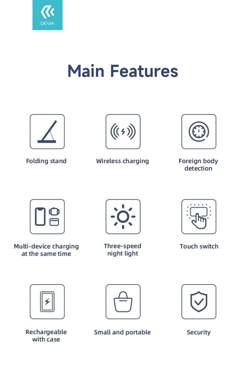 شاحن لاسلكي 3 في 1 مع حامل من DEVIA Smart Series، رقم 966-M1026Q