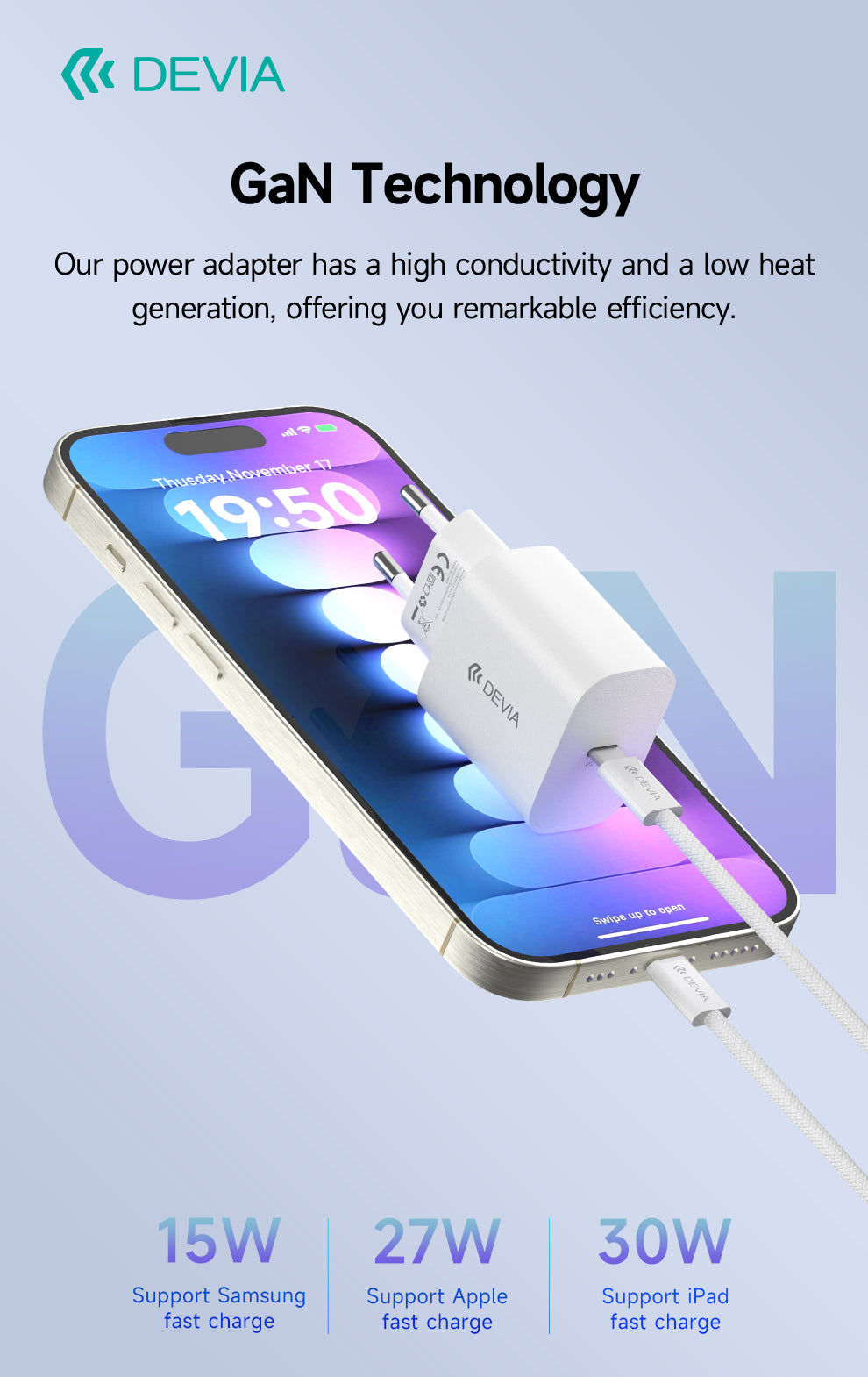شاحن جان DEVIA الذكي PD بقوة 30 واط مع كابل USB-C