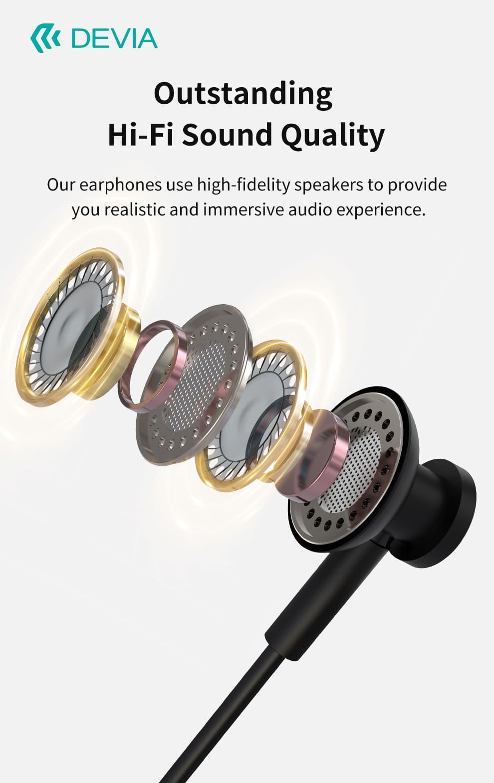 DEVIA Smart Series Metal Wired Earphone Half in-ear, Plug USB-C