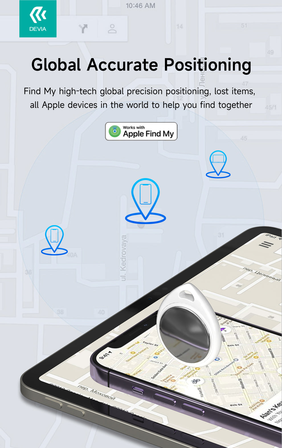 DEVIA Lite Tag Global positioning, One-click call, Apple certification, Long battery life, Multi-device universal, Life waterproof, ABS Material,G2302