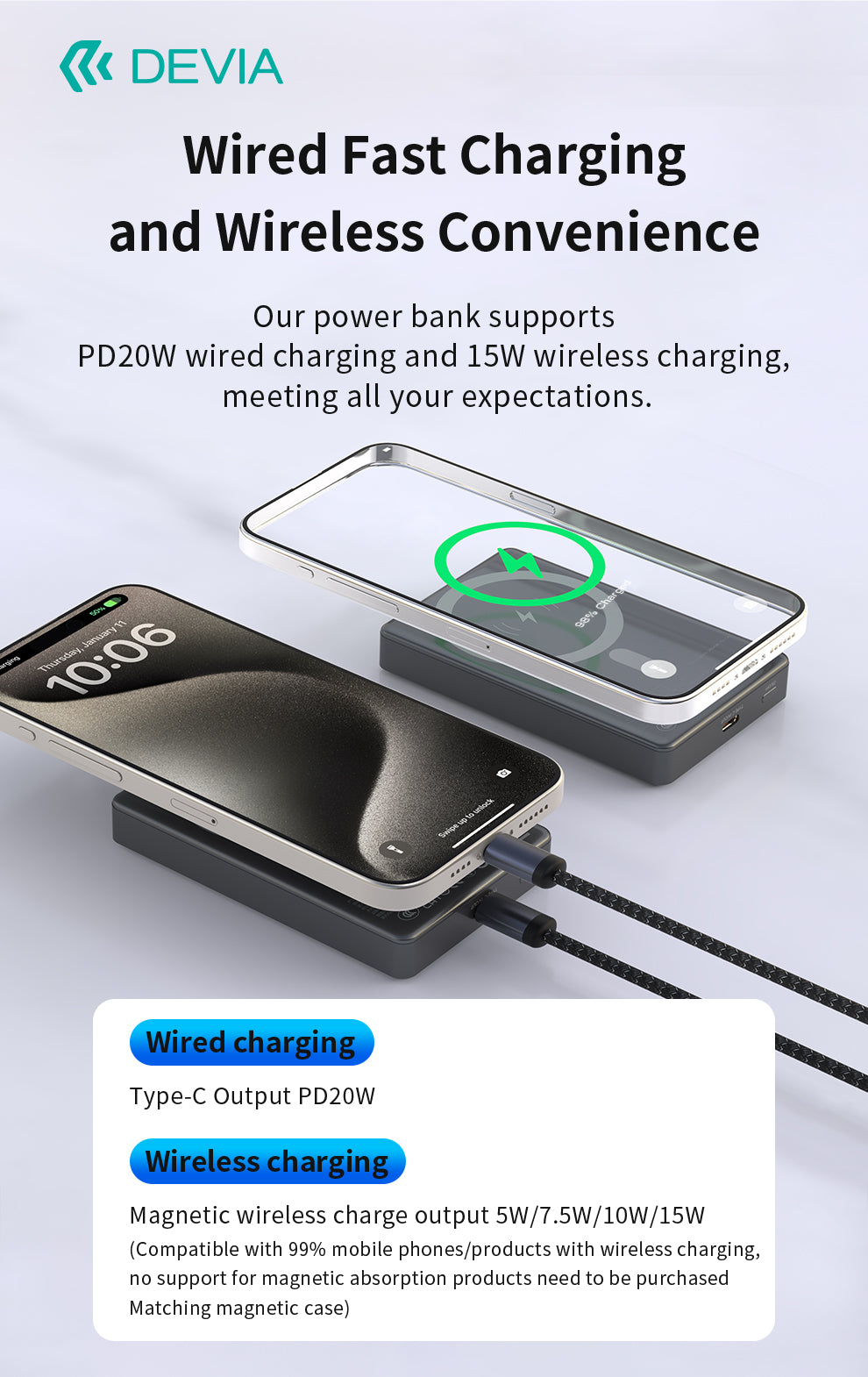 DEVIA Extreme Speed Series Digital Ultra-thinness Power Bank PD 20W 10,000 mAh Space Gray
