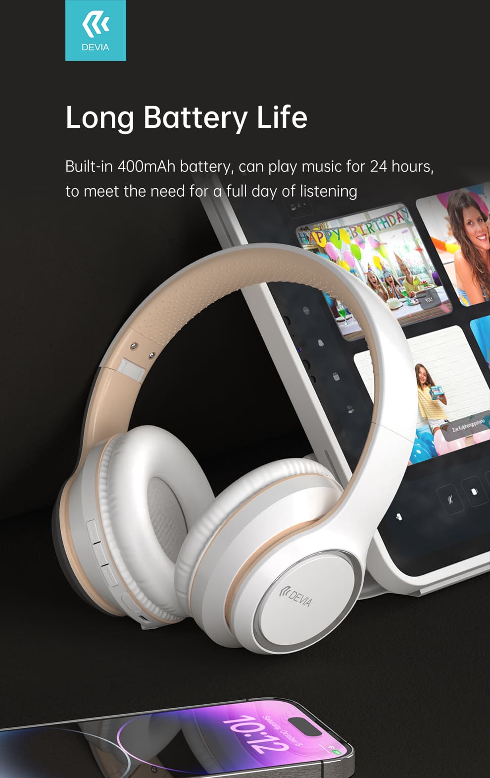 Devia EM039 Kintone Series Wireless Headset, White