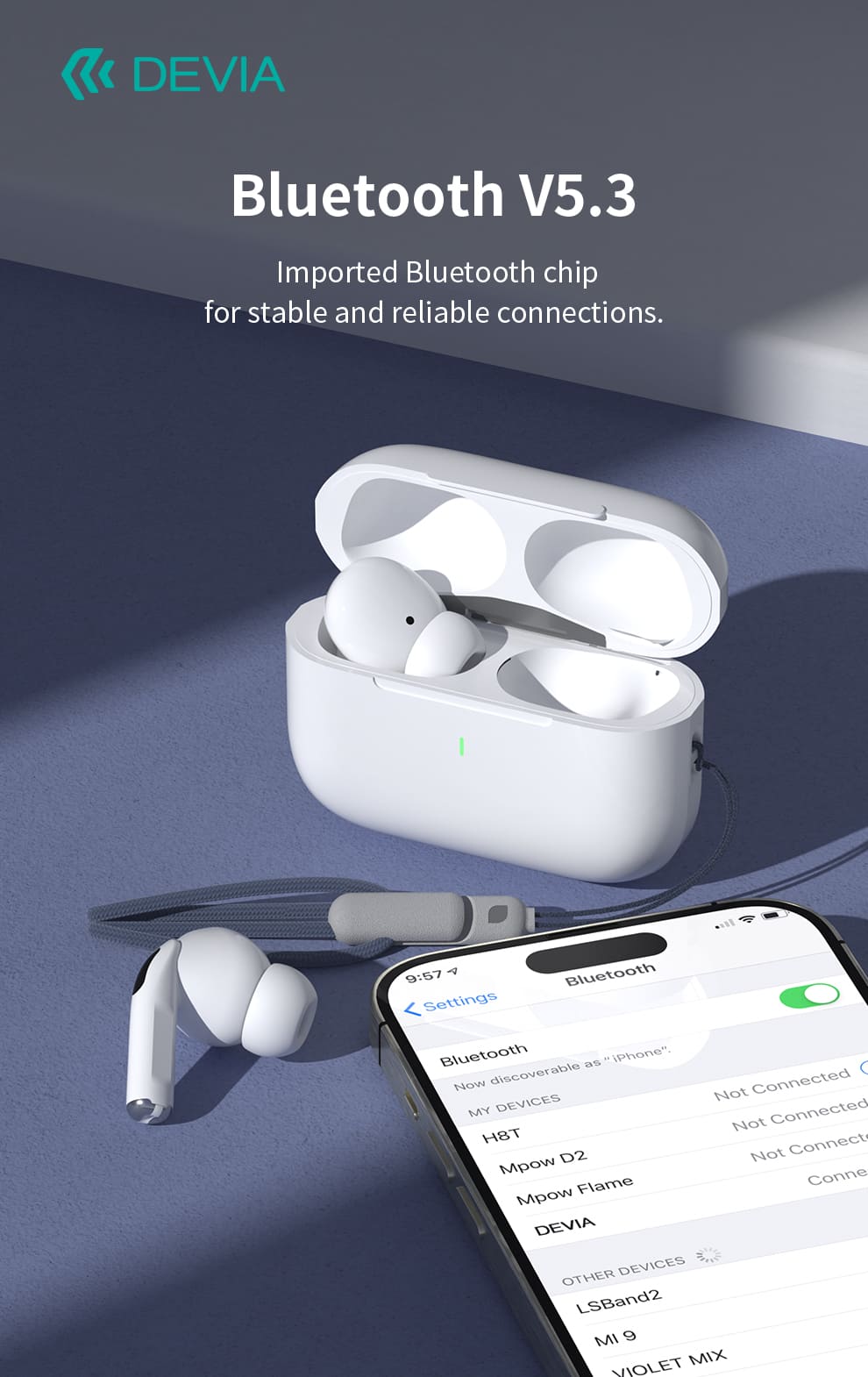 DEVIA Air buds Pro2 TWS Earphone, Full Function Version, Headset Battery 3.7V/35mAh