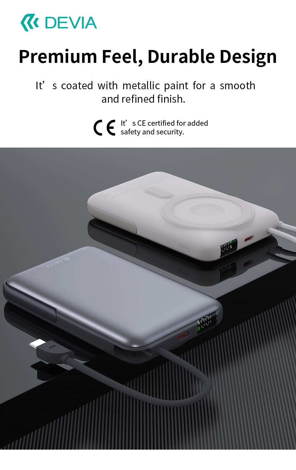 DEVIA Extreme Speed Series 22.5W Fast Charging Magnetic Power Bank With Bracket 10000mAh - Gray  EP201