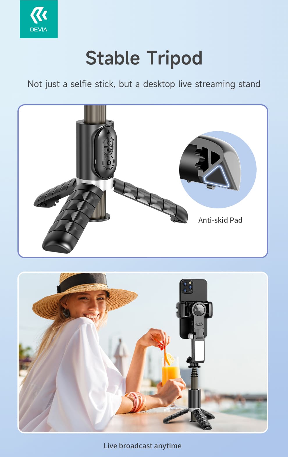 DEVIA Tripod Stand Multi-functional Desktop Gimbal Selfie-Stick