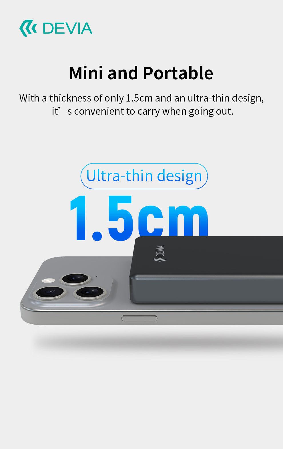 DEVIA Extreme Speed Series Digital Ultra-thinness Power Bank PD 20W 10,000 mAh Space Gray