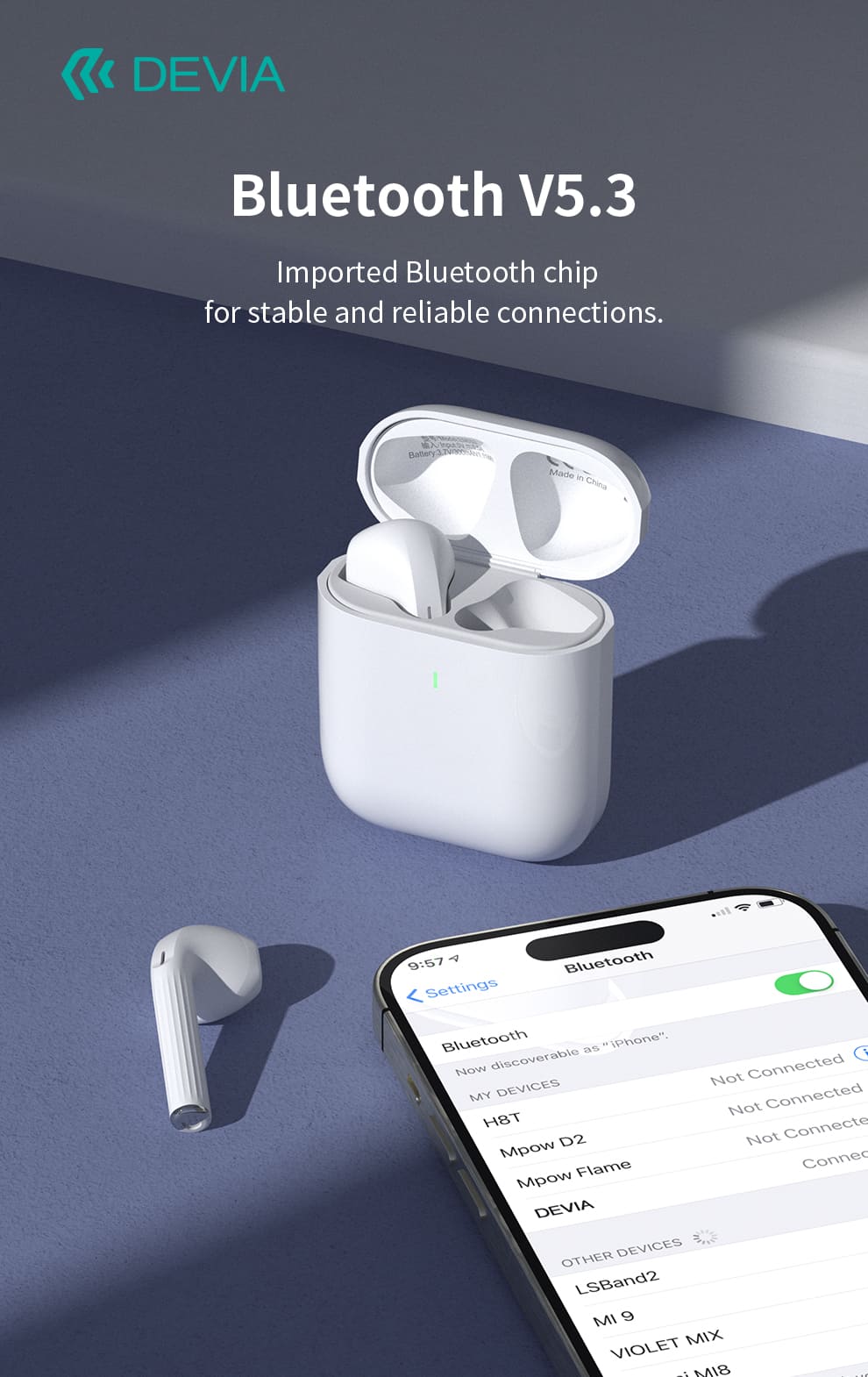 DEVIA Air buds-TWS Earphone, Full Function Version, Headset Battery 3.7V/30mAh