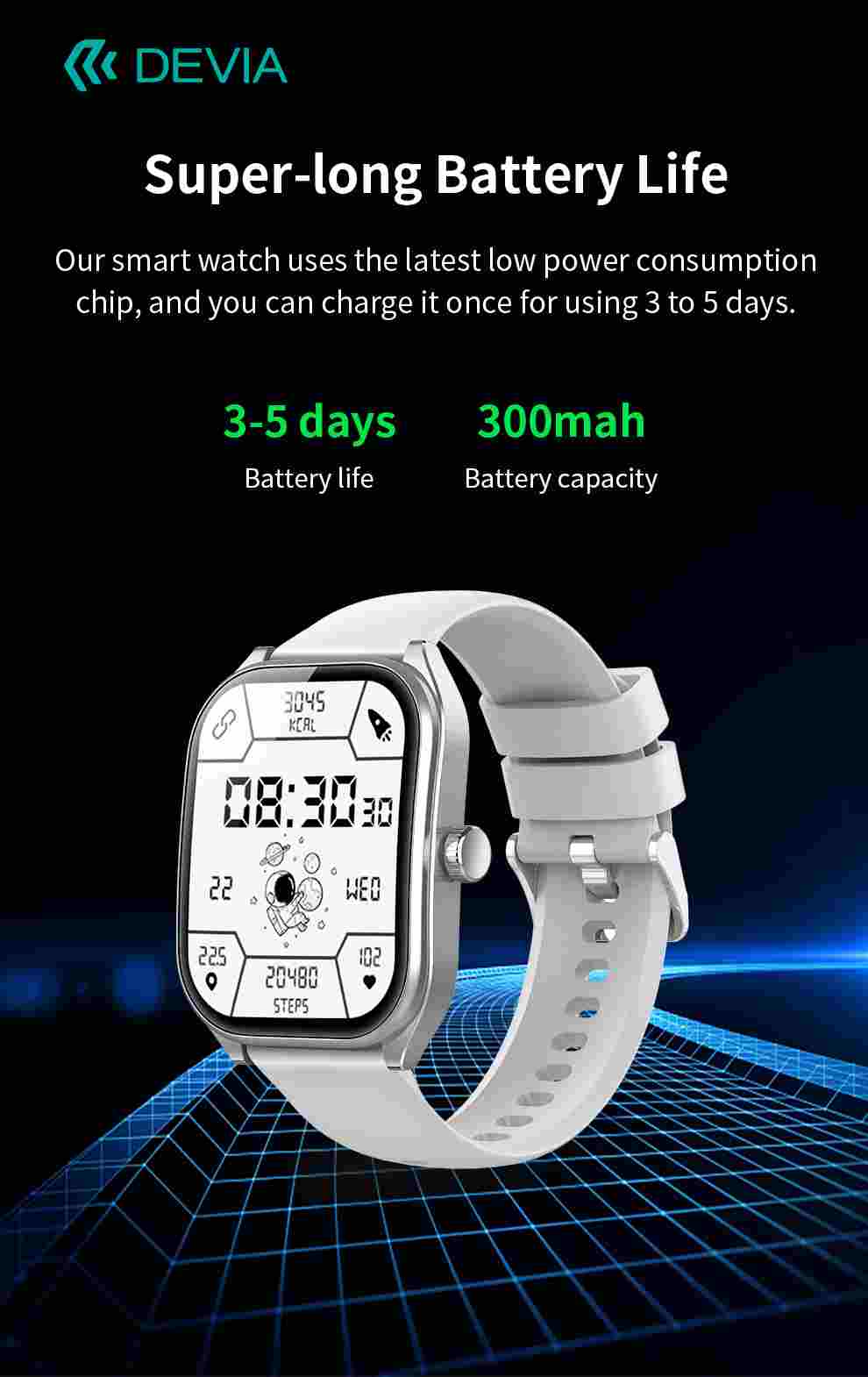 DEVIA WT4 Smart Watch, BTV5.3, Battery 300mAh