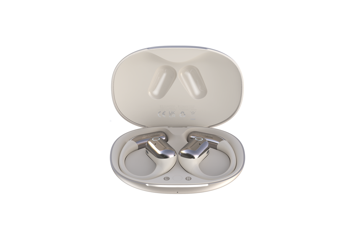 DEVIA OWS Ultra1 Open Wireless Earphone, BTV 5.3, Earphone 3.7V/60mAh, Case 3.7V/450mAh, Playing time 6hrs, Type-C Charging interface, EM043, Gold