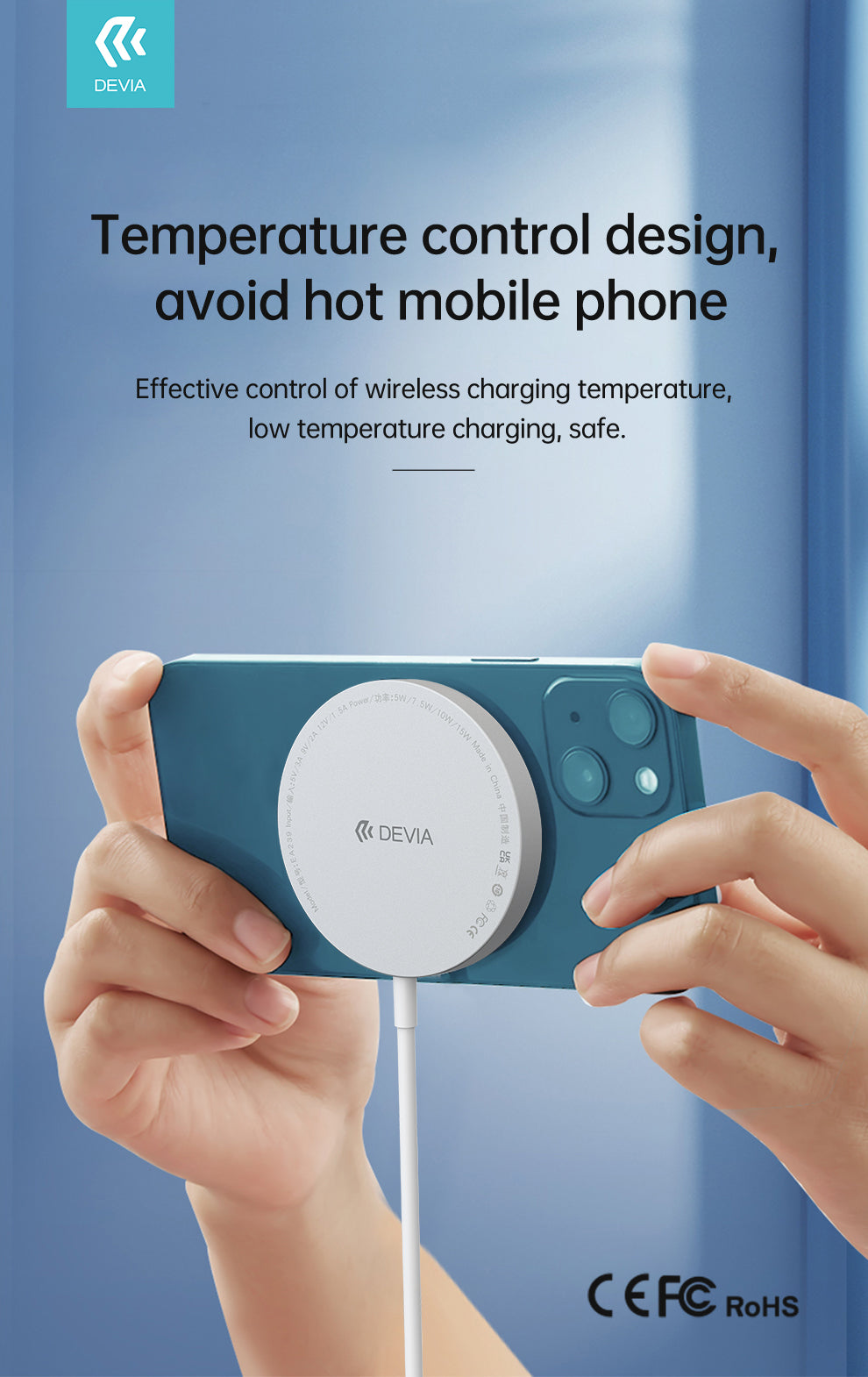 DEVIA EA239 smart series magnetic wireless charger for iPhone 12 and other device which support Qi  protocol, Wireless charging power 5W/7.5W/15W, Material: ABS+PC+ silica gel + aluminum alloy