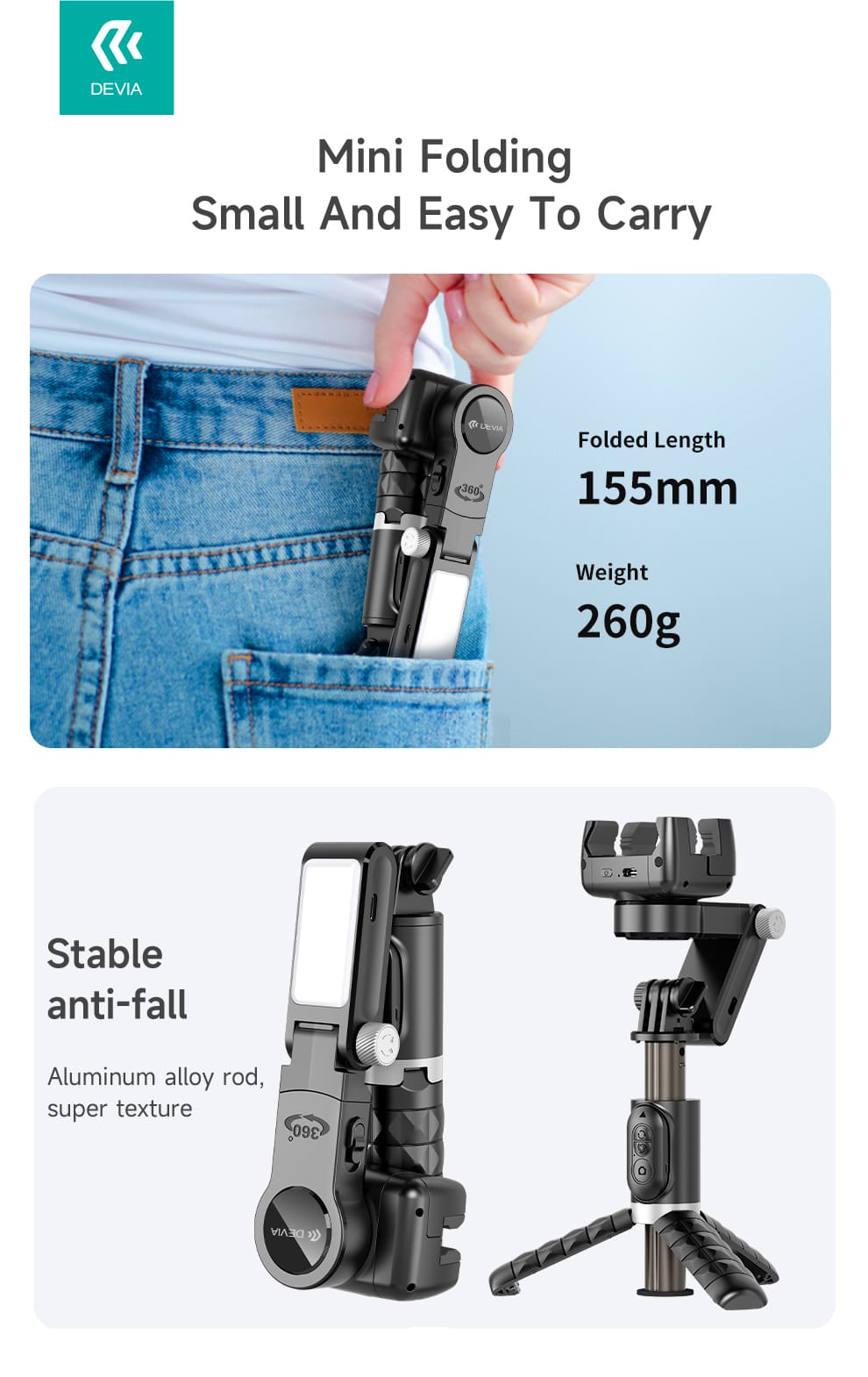 DEVIA Tripod Stand Multi-functional Desktop Gimbal Selfie-Stick