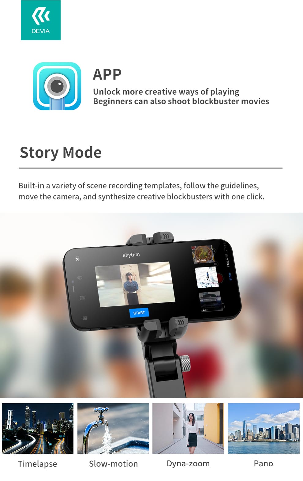 DEVIA Tripod Stand Multi-functional Desktop Gimbal Selfie-Stick