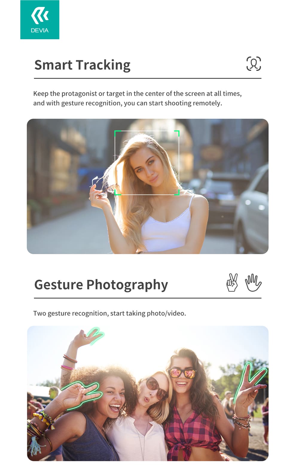 DEVIA Tripod Stand Multi-functional Desktop Gimbal Selfie-Stick