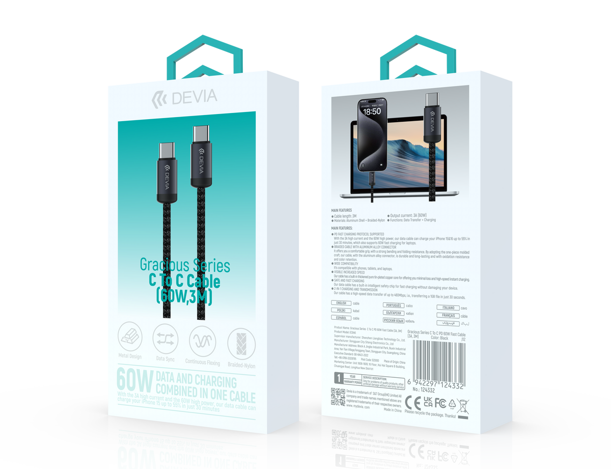 DEVIA Gracious Series USB-C to USB-C PD 60W Fast Cable