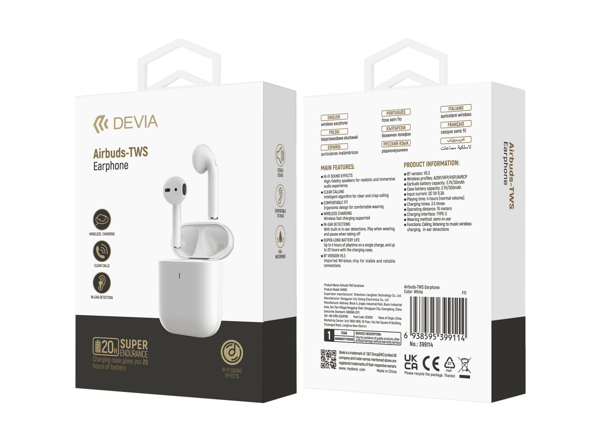 DEVIA Air buds-TWS Earphone, Full Function Version, Headset Battery 3.7V/30mAh