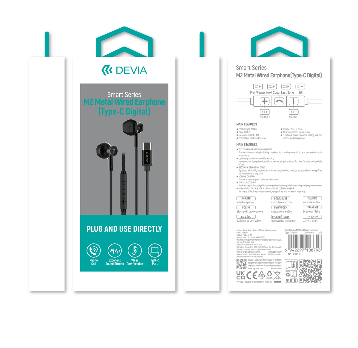 DEVIA Smart Series Metal Wired Earphone Half in-ear, Plug USB-C