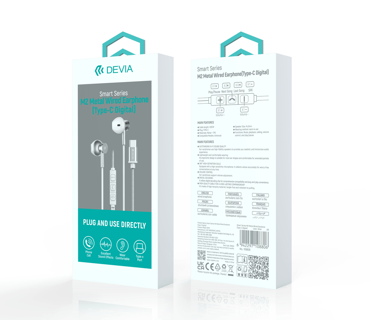 DEVIA Smart Series Metal Wired Earphone Half in-ear, Plug USB-C