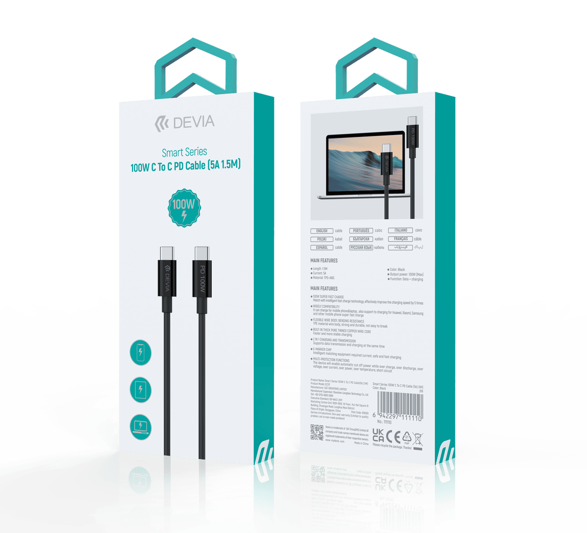 DEVIA EC317 Smart Series PD Cable, 100W, Type-C To Type-C