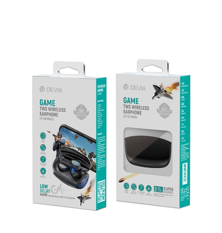 Devia EM407 Joy A9 series TWS game wireless earphone, Earphone capacity: 50mAh, Charging capacity: 390mAh,Playing time: 4.5h, Game delay: 60ms, Black