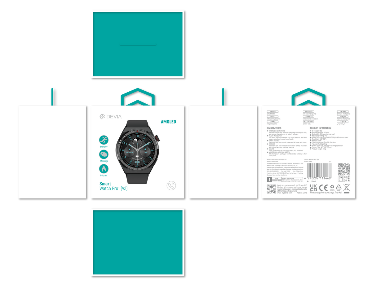 DEVIA Pro1(V2) Smart Watch, BTV5.3, Black