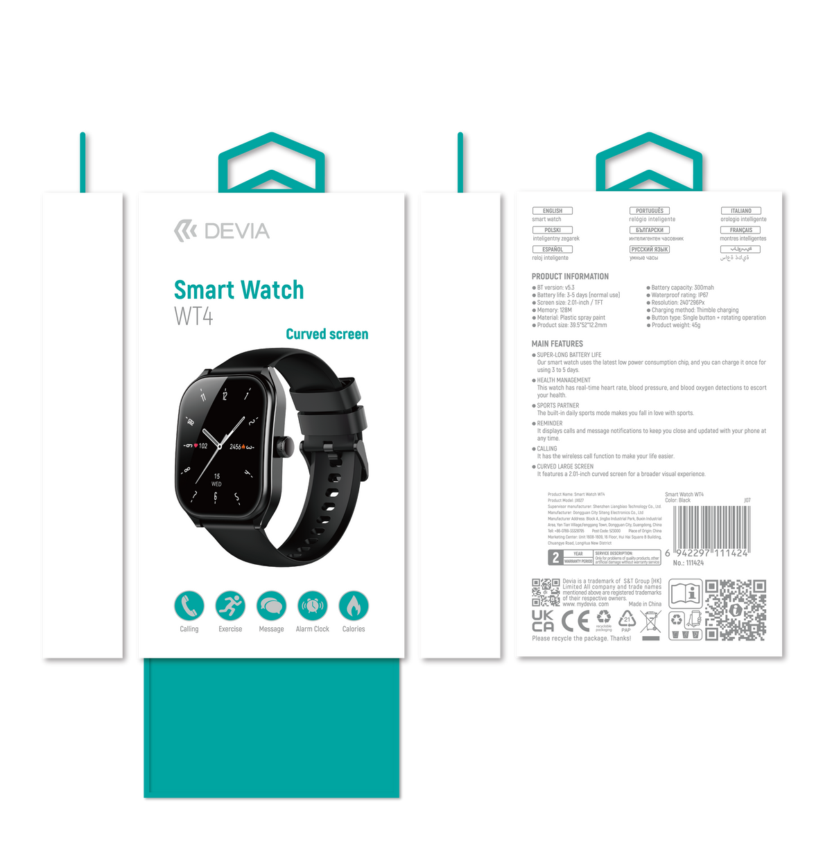 DEVIA WT4 Smart Watch, BTV5.3, Battery 300mAh