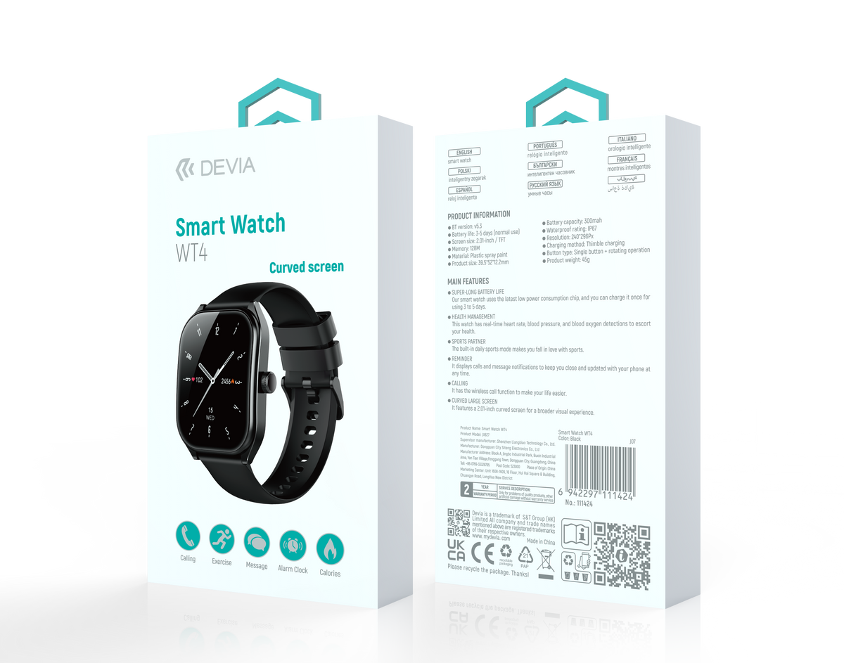DEVIA WT4 Smart Watch, BTV5.3, Battery 300mAh