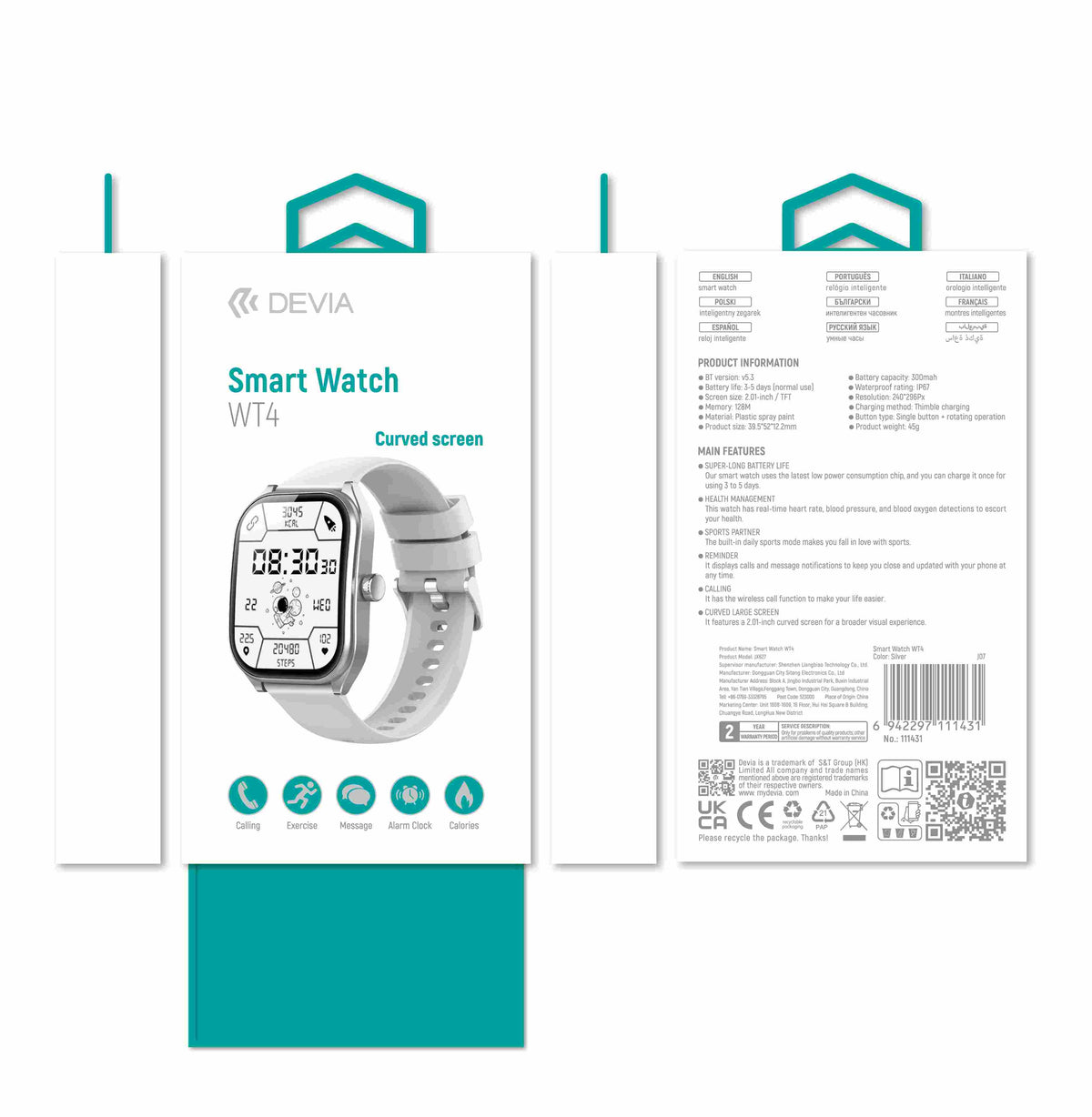 DEVIA WT4 Smart Watch, BTV5.3, Battery 300mAh
